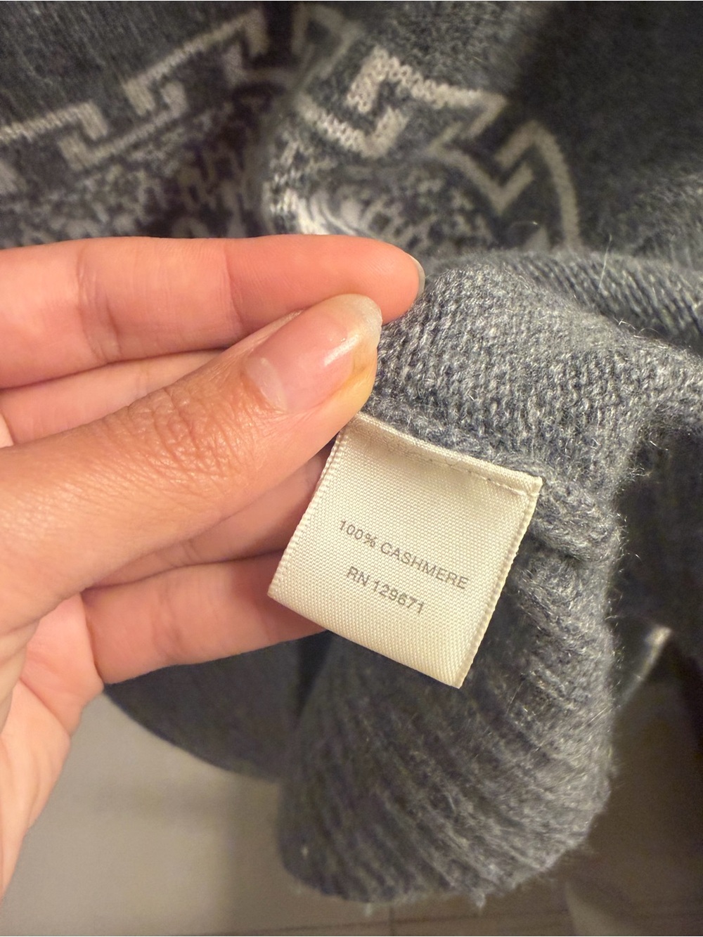 NakedCashmere Gray cashmere Crewneck Sweater with White Fair Isle Band - Picture 6 of 8